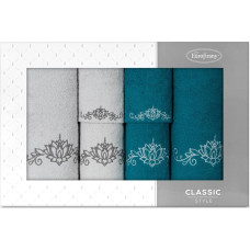 Dvieļu komplekts kastītē 6gab Liliana tirkīza sudraba ziedi 380g/m2
