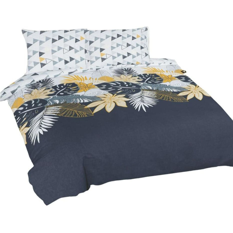 Kokvilnas gultasveļa 220x200 Lapu ģeometrija pelēks dzeltens grafīts Universāls