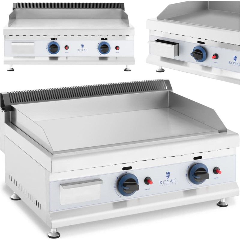Royal Catering Dubultais gāzes grils gluds regulējams nerūsējo&scaron;ais dabasgāzei 2x 3,1 kW 0,02 bāri 60 x 40 cm