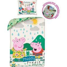 Kokvilnas gultas veļa 140x200 Peppa Pig zaļa PE-3240BL spilvendrāna 70x90 + kokvilnas maisiņš