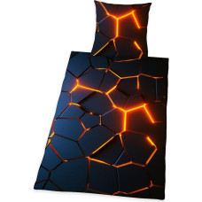 Kokvilnas gultas veļa 140x200 Lava 3D tumši zila oranža spilvendrāna 70x90 H23