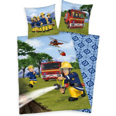 Kokvilnas gultas veļa 140x200 Fireman Sam zila krāsaina spilvendrāna 70x90 H23