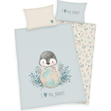 Kokvilnas gultasveļa 100x135 Penguin krēmzila bērnu gultai H23