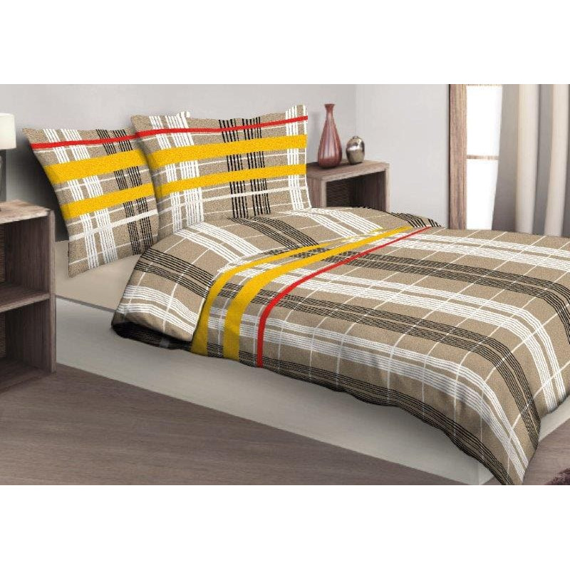 Kokvilnas gultasveļa 220x200 Rūtaini bēši dzelteni W