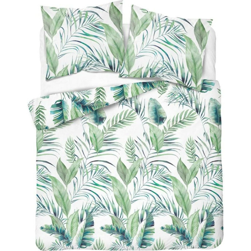 Kokvilnas gultasveļa 180x200 balti zaļas lapas 4575 B kokvilna 16