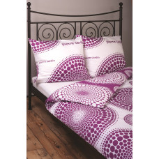 Satīna gultas veļa 160x200 Vasaras purpursarkani balti apļi punktiņi Vakars Pierre Cardin 05