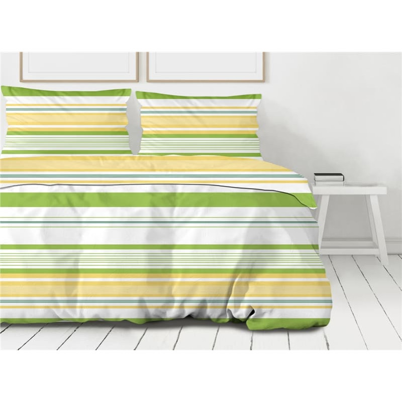 Kokvilnas gultas veļa 220x200 Action, zaļas, dzeltenas svītras Premium Bielbaw 1