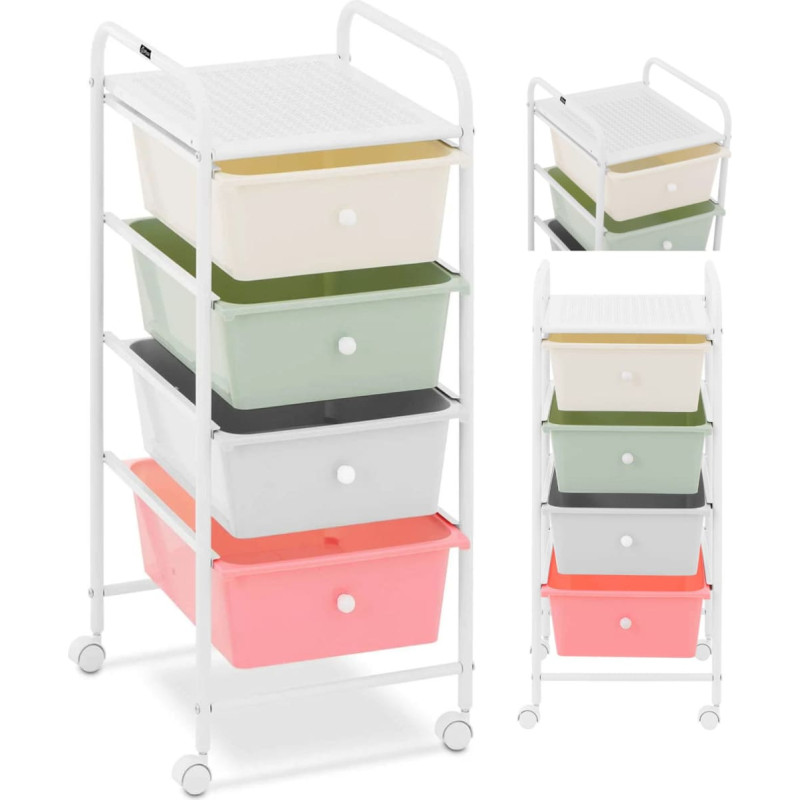 Physa Kosmētikas ratiņi, friziera vannas istaba, 4 atvilktnes 36 x 32 x 76 cm - krāsaini