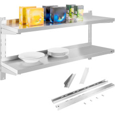 Royal Catering Dubults piekarināms tērauda sienas plaukts, regulējams 120 cm