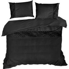 Kokvilnas gultas veļa 160x200 Lana 3 melna ar mežģīnēm, izšūta, vienkrāsains Premium