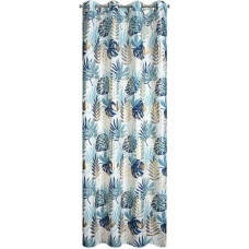 Aizkars 140x250 Maltas tumši zils zelts ar spīdīgu botānisku apdruku, gatavs uz cilpām