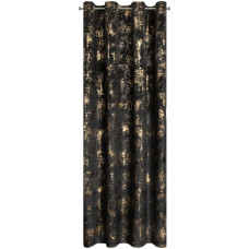 Aizkars 140x250 Tonia melns ar zelta apdruku, samts gatavs ar cilpām