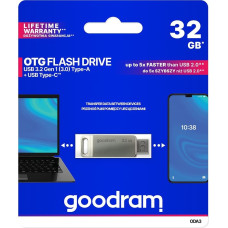 Goodram Pendrive 32GB, divi USB 3.2 + USB-C OTG ODA3 savienotāji, sudraba