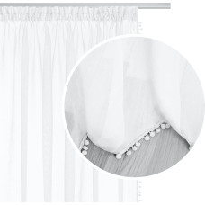 Aizkars 140x250 Pompoo balts, gatavs uz S23 lentes