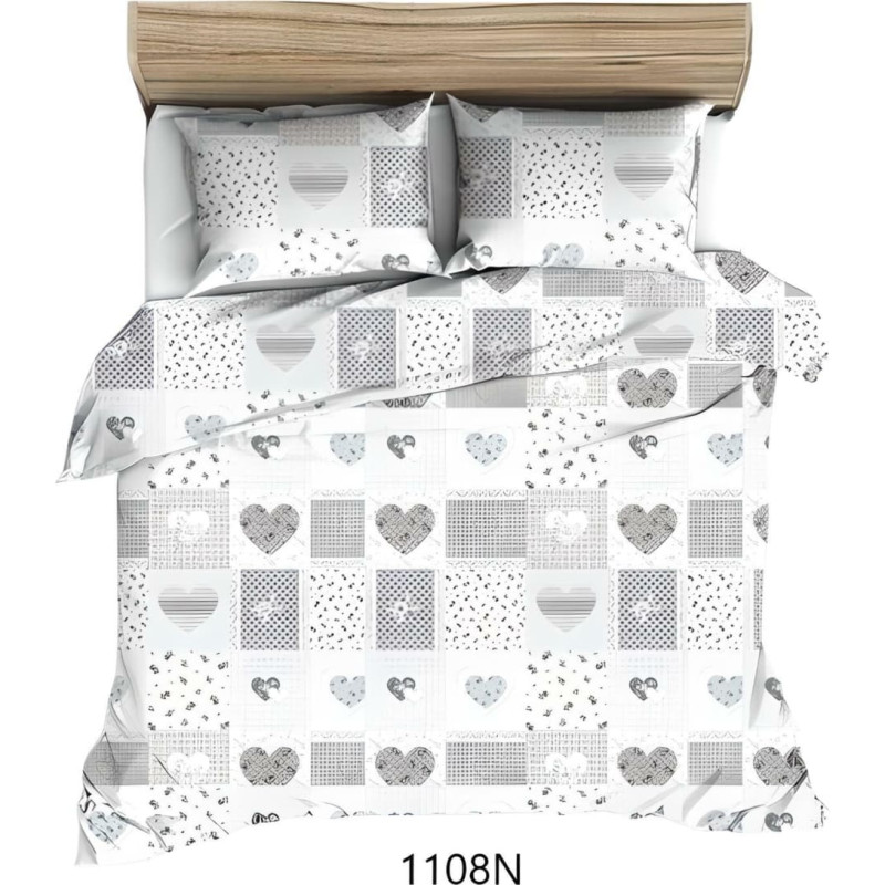 Kokvilnas gultas veļa 140x200 baltas pelēkas sirsniņas paczłork 1108 N kokvilna Max