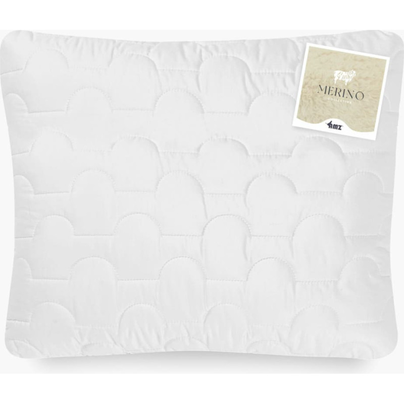 Vilnas spilvens 70x80 balts stepēts bez rāvējslēdzēja 1100 g Merino