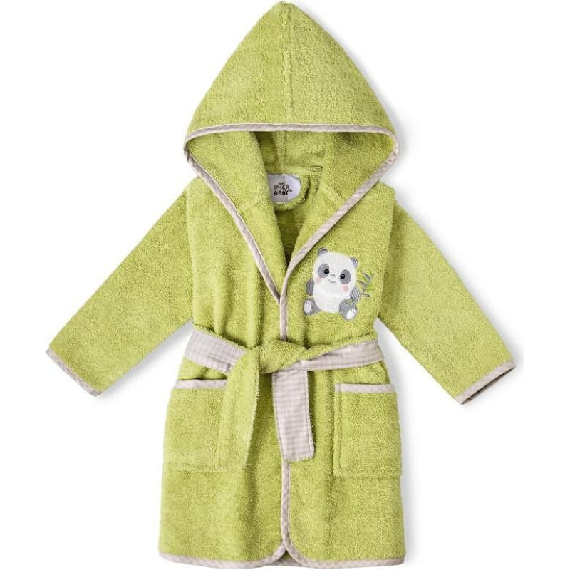 Interbaby Bērnu peldmētelis, 6-8 gadi, kokvilnas frotē, pistācijas, ar kapuci