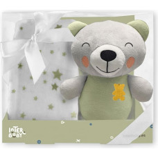 Interbaby Bērnu sega 80x100 zaļš lācītis + plīša talismans