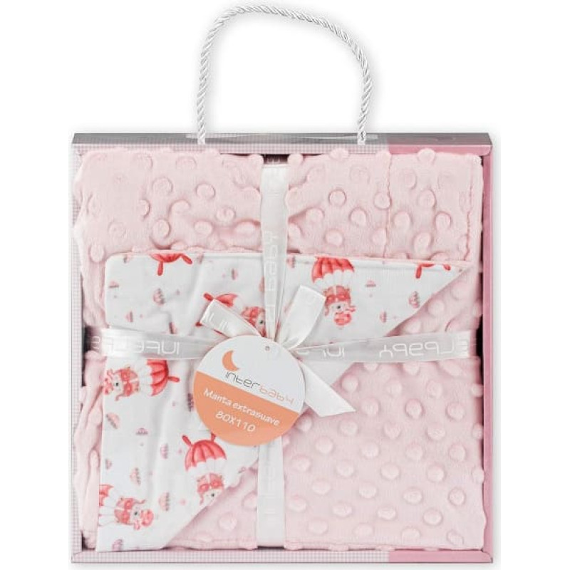 Interbaby Bērnu sega 80x110 Lācī&scaron;i, rozā mikro&scaron;ķiedra ar reljefiem burbuļiem