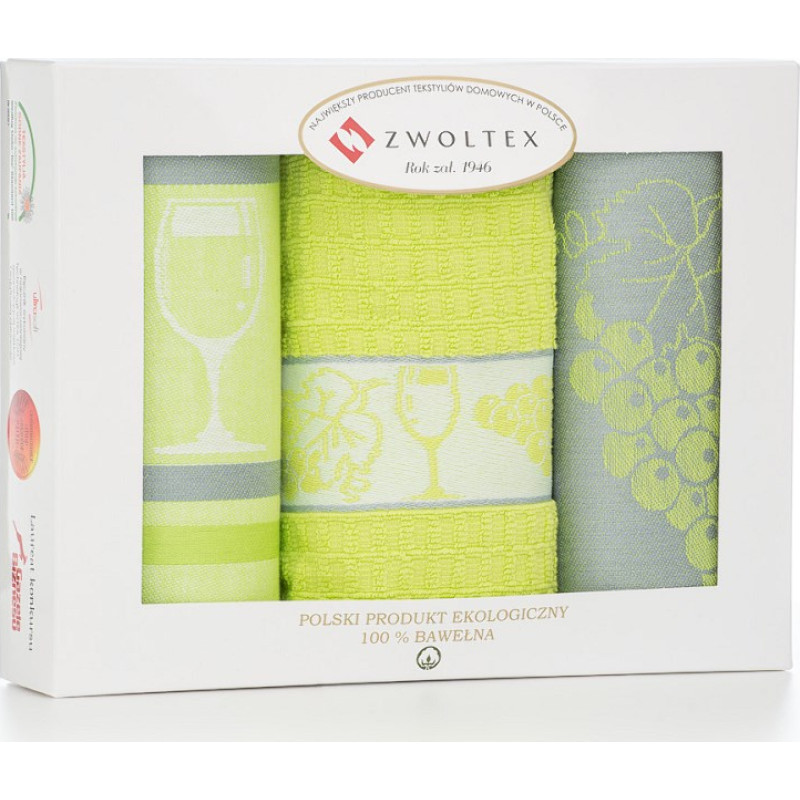 Virtuves lupatiņu komplekts Heron 3 gab Grape 2 celadon 2 lupatas 50x70, 1 dvielis