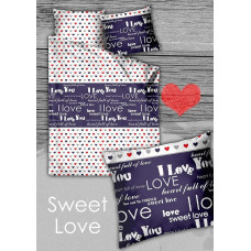 Sweet Love Navy Blue satīna gultas veļa 140x200 Love Gold Line Jaunums