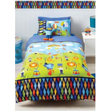Kokvilnas gultas veļa 140x200 259N 804E Circus Lion Elephant