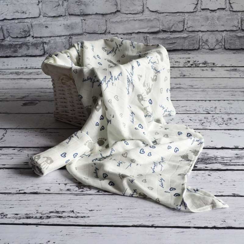 Bambusa autiņš 70x70 Heart Feet First Step, tumši zils