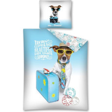 Kokvilnas gultasveļa 140x200 Suns ar koferi 2117 B