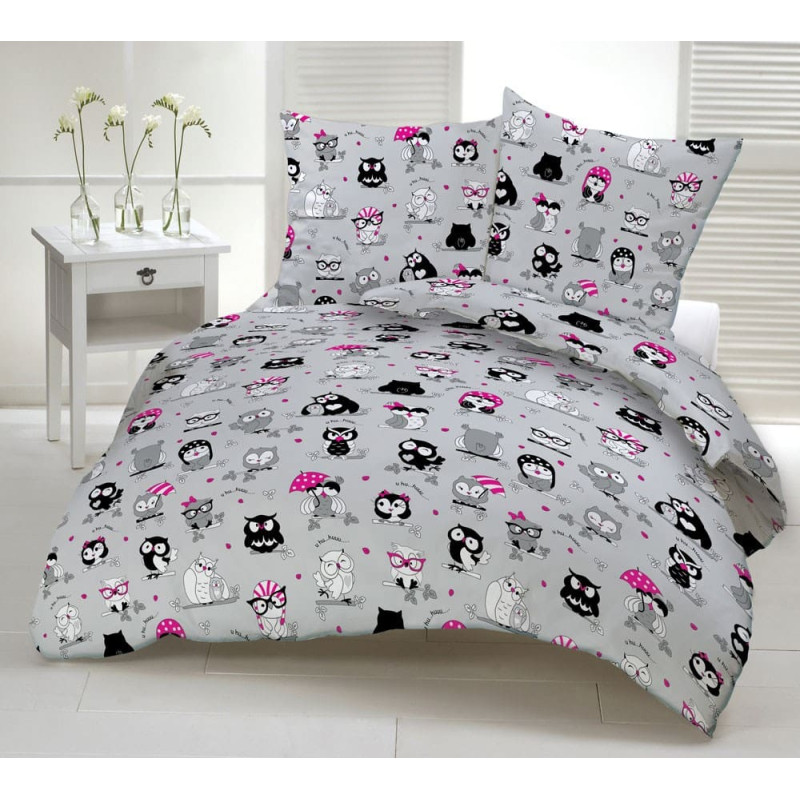 Mizas pakaiši 140x200 19a pelēkas pūces baltas melnas lietussargi rozā brilles