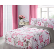 Satīna gultasveļa 200x220 Classic Lili rozā pastkartes putnu būris