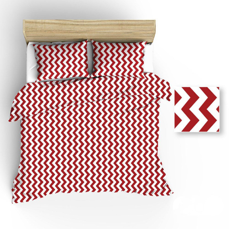 Kokvilnas gultasveļa 140x200 R019 balta zigzaga sarkana 64N