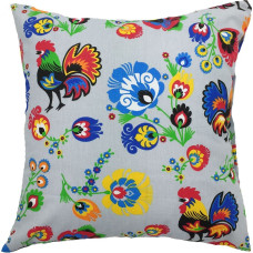 Kokvilnas spilvendrāna 40x40 1298E, pelēki, krāsaini gaiļi no Łowicz