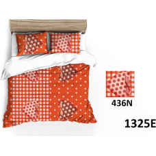 Kokvilnas gultas veļa 140x200 1325E oranžas baltas sirsniņas polkas rūtainas zvaigznes 436N ar rāvējslēdzēju abās pusēs
