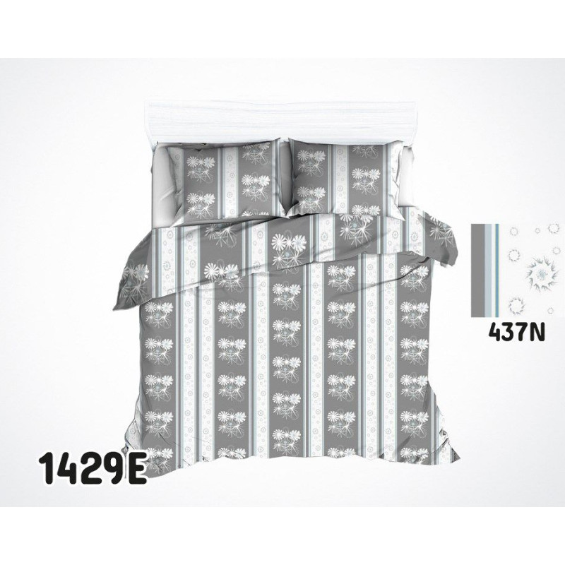 Kokvilnas gultasveļa 160x200 1429E pelēkas baltas pienenes 437N