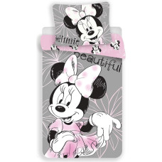 Kokvilnas gultas veļa 140x200 Mini Mouse 2710 Mickey Minnie pelēka rozā spilvendrāna 70x90