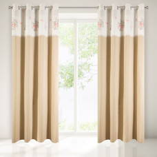 Gatavs aizkars ar cilpām 140x250 Estel bēšs krēmkrāsas polka punktiņi ziedi tauriņi