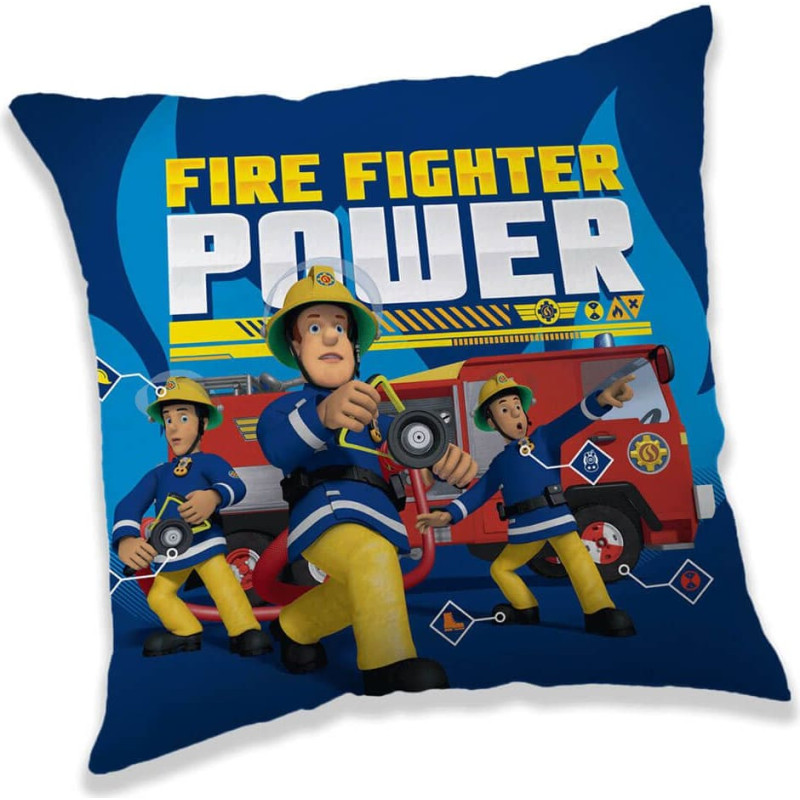 Bērnu spilvendrāna 40x40 3D Fireman Sam 3977 Fire Department zilā ugunsdzēsēju brigāde
