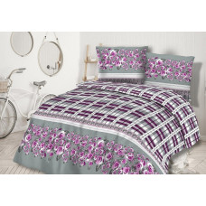 Flaneļa gultasveļa 160x200 31455/2 pelēki violeti rūtaini ziedi