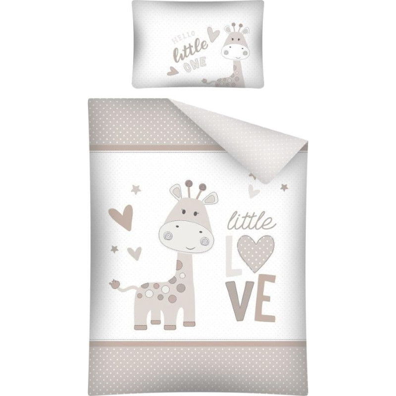 Kokvilnas gultas veļa 100x135 2787 B Giraffe little Love pelēks balts bēšs