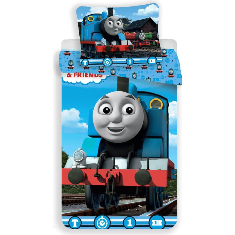 Kokvilnas gultas veļa 140x200 Thomas 3748 un draugi Thomas vilciena smaida spilvendrāna 70x90