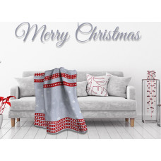 Akrila kokvilnas sega 150x200 17413 B Ziemassvētku Priecīgus Ziemassvētkus ziemeļbrieži sniegpārslas pelēki sarkanas