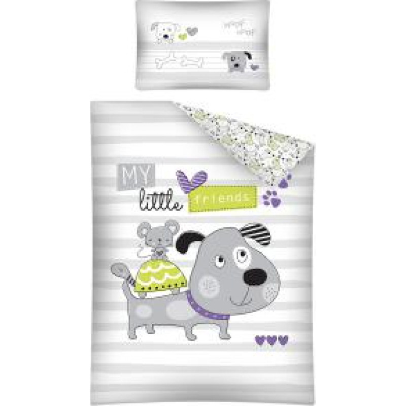 Kokvilnas pakaiši 100x135 2822 Peļu suns pelēkas svītras gultai My Little Friends 4038