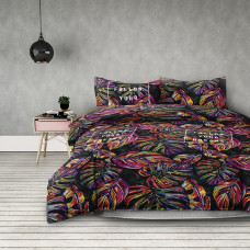 Decoking Mikrošķiedras gultasveļa 160x200 monstera lapas, melna, krāsaina Dreams Basic