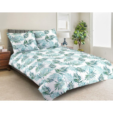 Satīna gultasveļa 220x200 palmu lapas balta zaļa 07A Premium