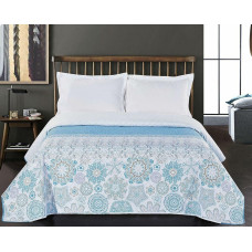 Decoking Dekoratīvs gultas pārklājs 200x220 Alhambra tirkīza zils, abpusējs, ziedu ornamenti