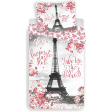 Kokvilnas gultas veļa 140x200 Paris Paris 9078 Eifeļa tornis rozes rozes spilvendrāna 70x90