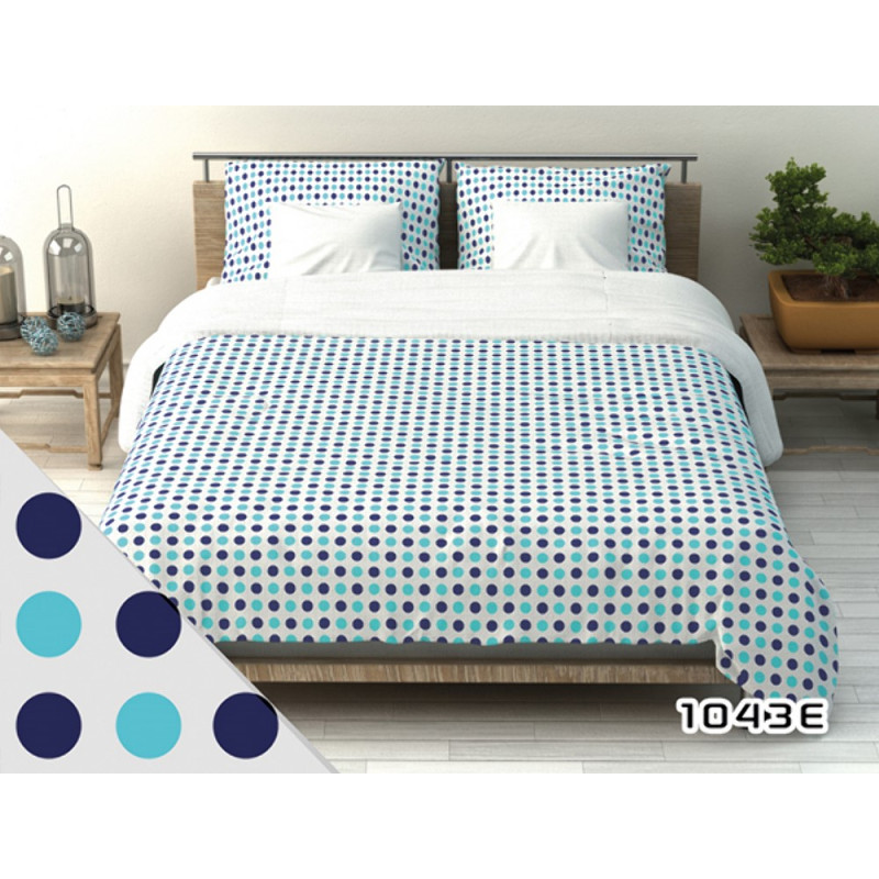Kokvilnas gultas veļa 200x220 1043E balti polka punktiņi tirkīza tumši zila