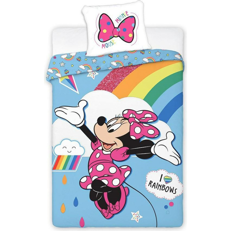 Kokvilnas gultas veļa 140x200 Mini Minnie Mouse 7651 varavīksnes lietus I Love Rainbows spilvendrāna 70x90