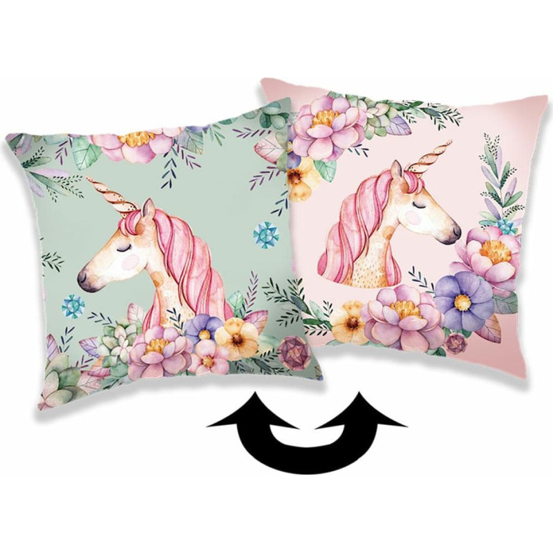 Dekoratīvā spilvendrāna 40x40 3D zirgs Unicorn 02 ponijs 7616 Vienradzis maģiski krāsu mainoši fliteļi