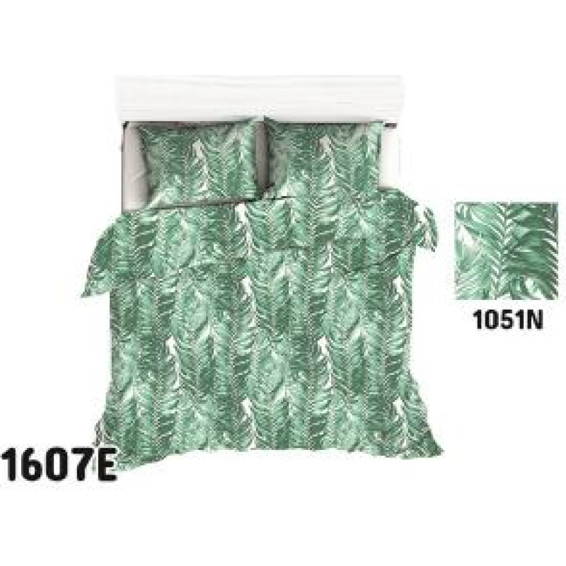 Kokvilnas gultasveļa 140x200 1607E balti zaļas lapas 1051N